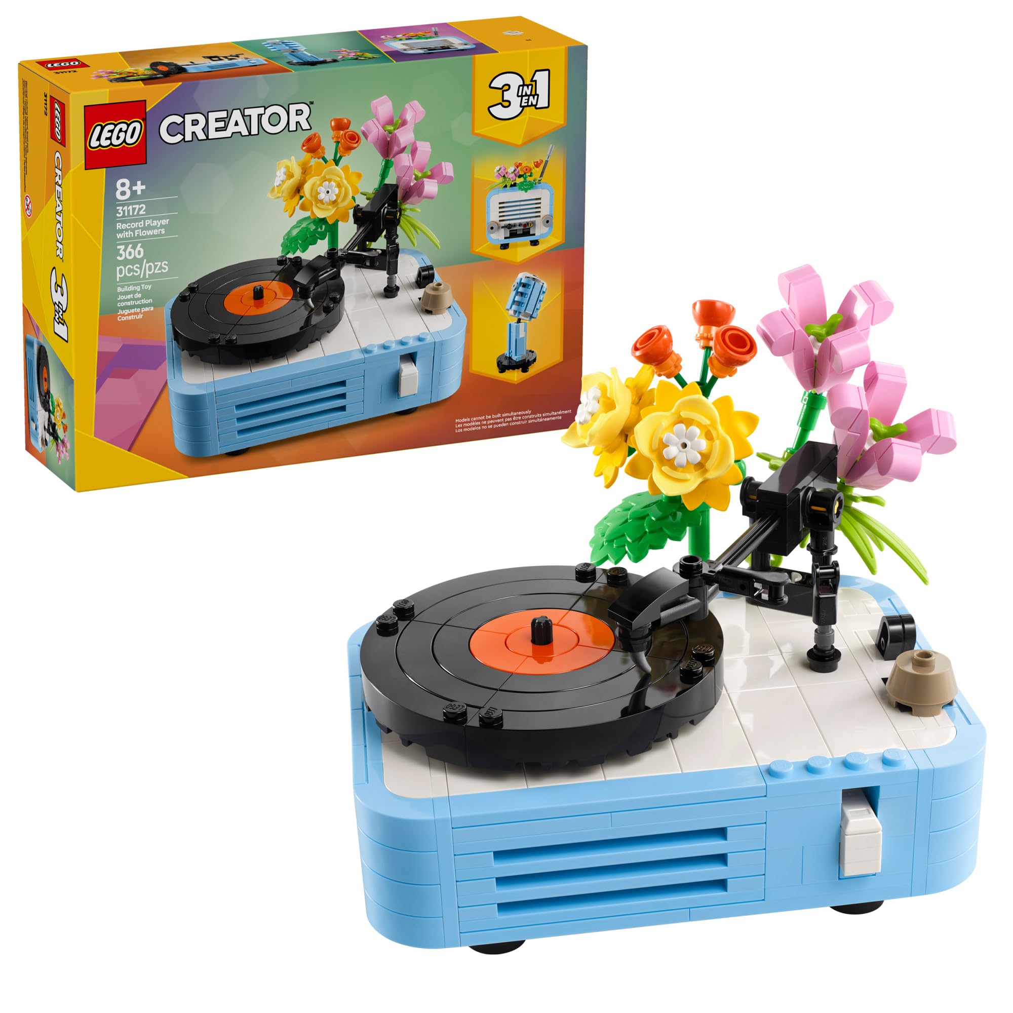 LEGO Creator 3-in-1 Retro Record Player, 3 options, great gift.